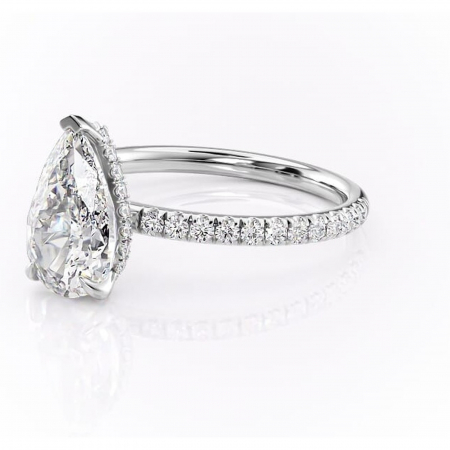 Inel de logodnă Briony din aur Alb 14kt cu moissanite tăietură pară – Montură pavé rafinată pentru profil înalt | Personalizează și configurează gratuit online [6]