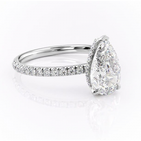 Pară - Inel de logodnă Briony din aur Alb 14kt cu moissanite tăietură pară – Montură pavé rafinată pentru profil înalt | Personalizează și configurează gratuit online