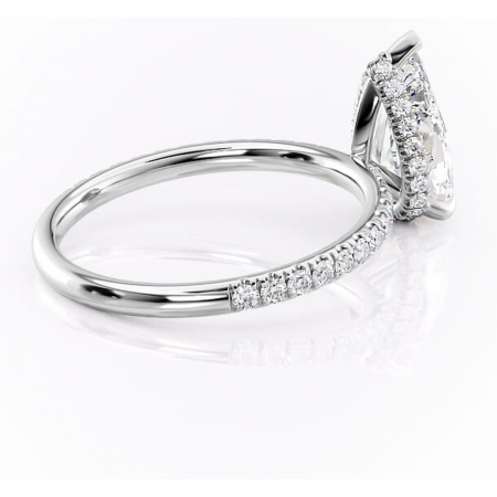 Inel de logodnă Briony din aur Alb 14kt cu moissanite tăietură pară – Montură pavé rafinată pentru profil înalt | Personalizează și configurează gratuit online [2]
