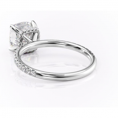 Inel de logodnă Briony din aur Alb 14kt cu moissanite tăietură pernă – Montură pavé rafinată pentru profil înalt | Personalizează și configurează gratuit online [3]