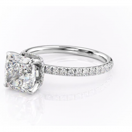 Inel de logodnă Briony din aur Alb 14kt cu moissanite tăietură pernă – Montură pavé rafinată pentru profil înalt | Personalizează și configurează gratuit online [6]