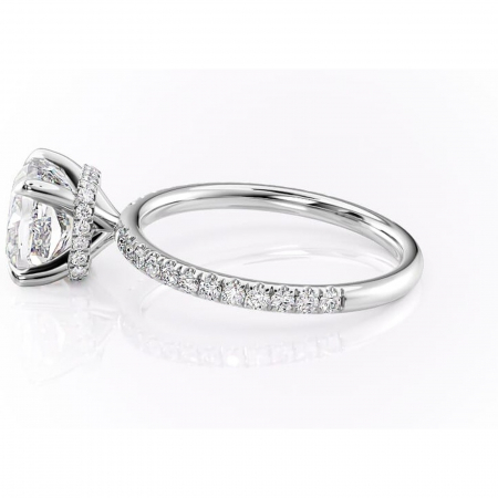 Inel de logodnă Briony din aur Alb 14kt cu moissanite tăietură pernă – Montură pavé rafinată pentru profil înalt | Personalizează și configurează gratuit online [5]