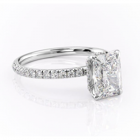 Radiantă - Inel de logodnă Briony din aur Alb 14kt cu moissanite tăietură radiantă – Montură pavé rafinată pentru profil înalt | Personalizează și configurează gratuit online