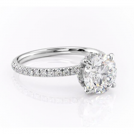 Halo - Inel de logodnă Briony din aur Alb 14kt cu moissanite tăietură rotundă – Montură pavé rafinată pentru profil înalt | Personalizează și configurează gratuit online