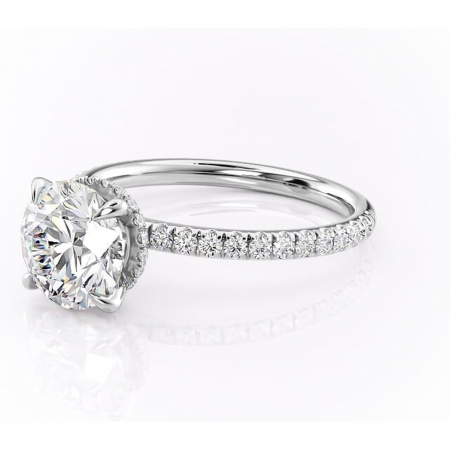 Inel de logodnă Briony din aur Alb 14kt cu moissanite tăietură rotundă – Montură pavé rafinată pentru profil înalt | Personalizează și configurează gratuit online [6]