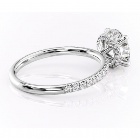 Inel de logodnă Briony din aur Alb 14kt cu moissanite tăietură rotundă – Montură pavé rafinată pentru profil înalt | Personalizează și configurează gratuit online [2]