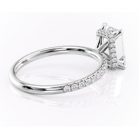 Inel de logodnă Briony din aur Alb 14kt cu moissanite tăietură smarald – Montură pavé rafinată pentru profil înalt | Personalizează și configurează gratuit online [2]