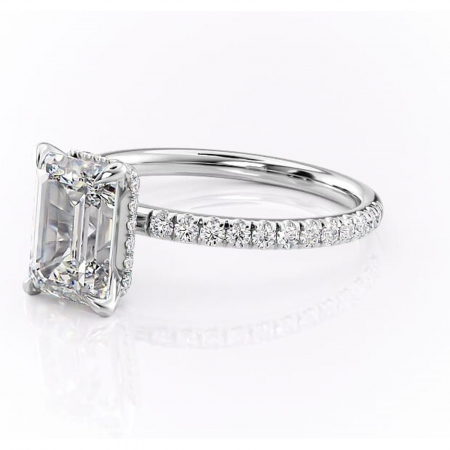 Inel de logodnă Briony din aur Alb 14kt cu moissanite tăietură smarald – Montură pavé rafinată pentru profil înalt | Personalizează și configurează gratuit online [6]