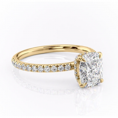 Pernă alungită - Inel de logodnă Briony din aur Galben 14kt cu moissanite tăietură pernă – Montură pavé rafinată pentru profil înalt | Personalizează și configurează gratuit online