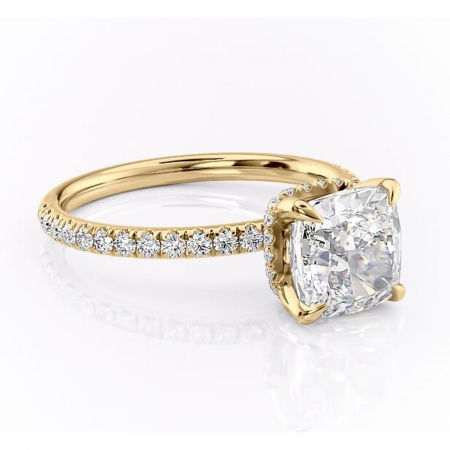 Pernă - Inel de logodnă Briony din aur Galben 18kt cu moissanite tăietură pernă – Montură pavé rafinată pentru profil înalt | Personalizează și configurează gratuit online