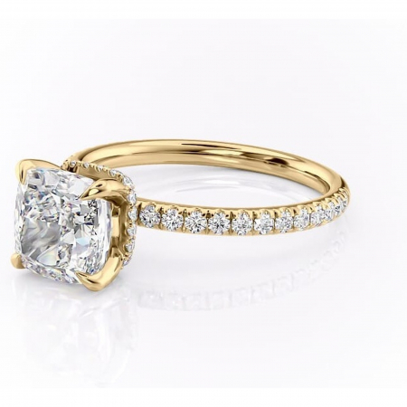 Inel de logodnă Briony din aur Galben 14kt cu moissanite tăietură pernă – Montură pavé rafinată pentru profil înalt | Personalizează și configurează gratuit online [6]