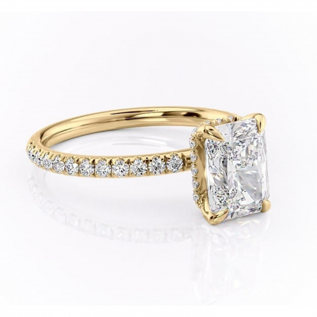 Radiantă - Inel de logodnă Briony din aur Galben 18kt cu moissanite tăietură radiantă – Montură pavé rafinată pentru profil înalt | Personalizează și configurează gratuit online