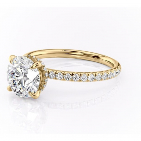 Inel de logodnă Briony din aur Galben 14kt cu moissanite tăietură rotundă – Montură pavé rafinată pentru profil înalt | Personalizează și configurează gratuit online [6]