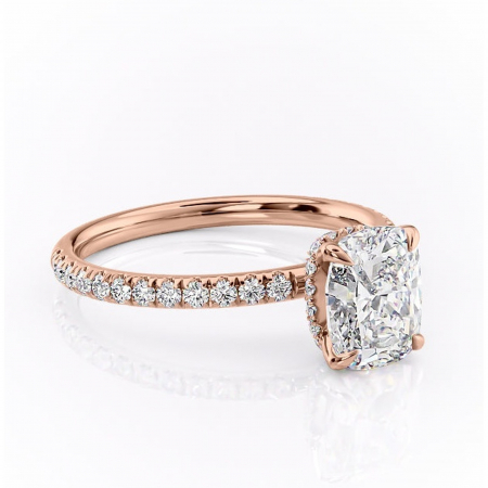 Pernă alungită - Inel de logodnă Briony din aur Rose 14kt cu moissanite tăietură pernă – Montură pavé rafinată pentru profil înalt | Personalizează și configurează gratuit online