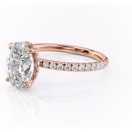 Inel de logodnă Briony din aur Rose 18kt cu moissanite tăietură ovală – Montură pavé rafinată pentru profil înalt | Personalizează și configurează gratuit online [6]