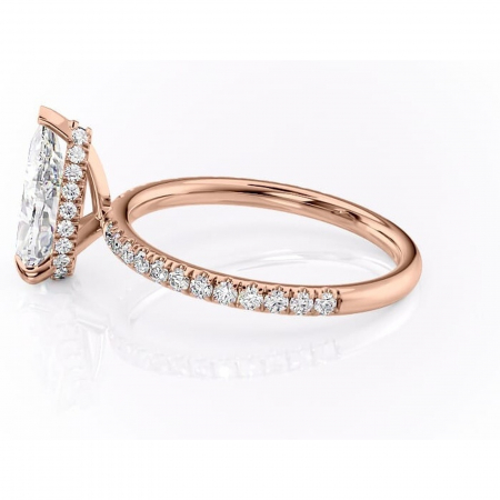 Inel de logodnă Briony din aur Rose 18kt cu moissanite tăietură pară – Montură pavé rafinată pentru profil înalt | Personalizează și configurează gratuit online [5]