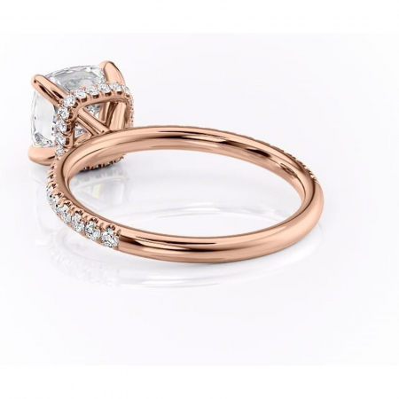 Inel de logodnă Briony din aur Rose 14kt cu moissanite tăietură pernă – Montură pavé rafinată pentru profil înalt | Personalizează și configurează gratuit online [3]