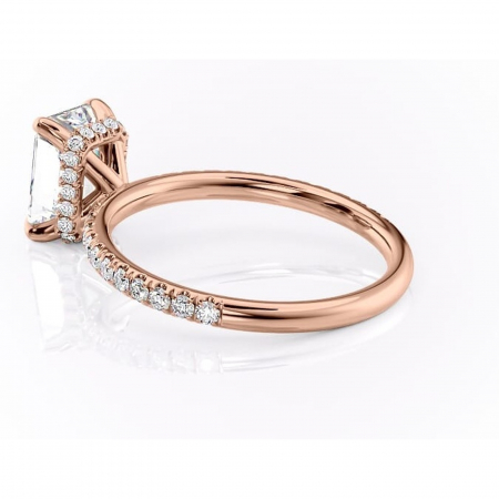 Inel de logodnă Briony din aur Rose 14kt cu moissanite tăietură radiantă – Montură pavé rafinată pentru profil înalt | Personalizează și configurează gratuit online [4]
