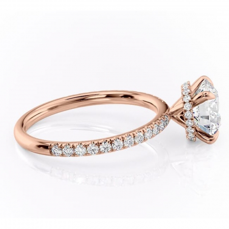 Inel de logodnă Briony din aur Rose 14kt cu moissanite tăietură rotundă – Montură pavé rafinată pentru profil înalt | Personalizează și configurează gratuit online [1]