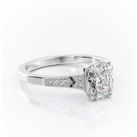 Pernă alungită - Inel de logodnă Caelia din aur Alb 14kt cu moissanite tăietură asscher – Pietre laterale rafinată pentru profil înalt | Personalizează și configurează gratuit online