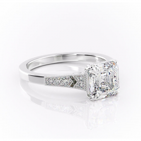 Asscher - Inel de logodnă Caelia din aur Alb 14kt cu moissanite tăietură asscher – Pietre laterale rafinată pentru profil înalt | Personalizează și configurează gratuit online