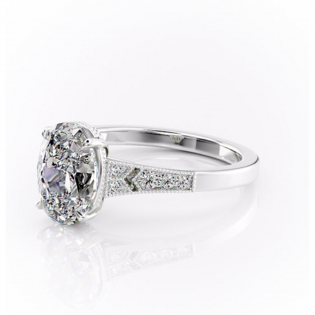 Inel de logodnă Caelia din aur Alb 14kt cu moissanite tăietură ovală – Pietre laterale rafinată pentru profil înalt | Personalizează și configurează gratuit online [6]