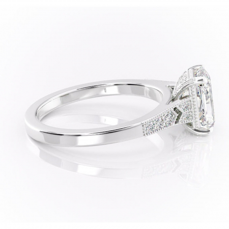Inel de logodnă Caelia din aur Alb 14kt cu moissanite tăietură radiantă – Pietre laterale rafinată pentru profil înalt | Personalizează și configurează gratuit online [1]