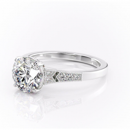 Inel de logodnă Caelia din aur Alb 14kt cu moissanite tăietură rotundă – Pietre laterale rafinată pentru profil înalt | Personalizează și configurează gratuit online [6]