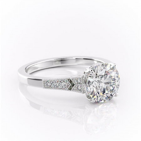 Accent - Inel de logodnă Caelia din aur Alb 14kt cu moissanite tăietură rotundă – Pietre laterale rafinată pentru profil înalt | Personalizează și configurează gratuit online