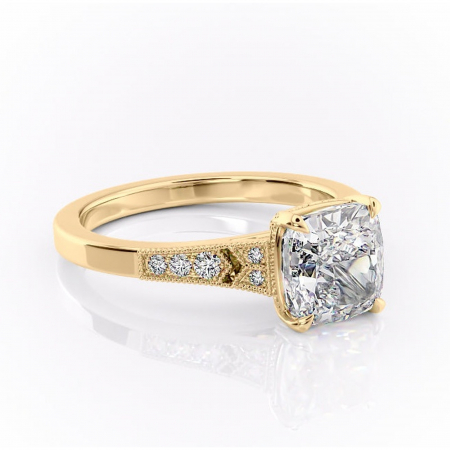Aur galben - Inel de logodnă Caelia din aur Galben 18kt cu moissanite tăietură pernă – Pietre laterale rafinată pentru profil înalt | Personalizează și configurează gratuit online