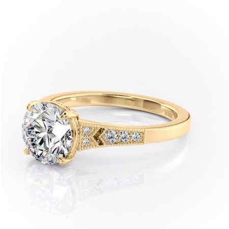 Inel de logodnă Caelia din aur Galben 14kt cu moissanite tăietură rotundă – Pietre laterale rafinată pentru profil înalt | Personalizează și configurează gratuit online [6]