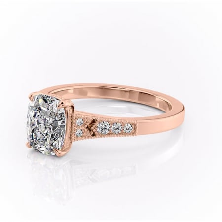 Inel de logodnă Caelia din aur Rose 14kt cu moissanite tăietură asscher – Pietre laterale rafinată pentru profil înalt | Personalizează și configurează gratuit online [6]