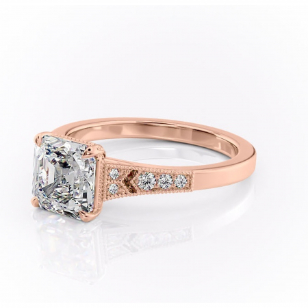 Inel de logodnă Caelia din aur Rose 14kt cu moissanite tăietură asscher – Pietre laterale rafinată pentru profil înalt | Personalizează și configurează gratuit online [6]