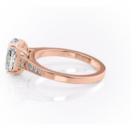 Inel de logodnă Caelia din aur Rose 14kt cu moissanite tăietură ovală – Pietre laterale rafinată pentru profil înalt | Personalizează și configurează gratuit online [5]