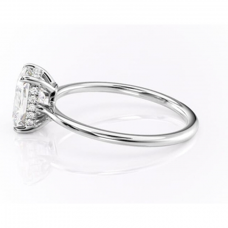 Inel de logodnă Camellia din aur Alb 14kt cu moissanite tăietură pernă – Solitar rafinată pentru profil jos | Personalizează și configurează gratuit online [5]