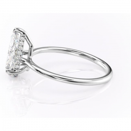 Inel de logodnă Camellia din aur Alb 14kt cu moissanite tăietură pară – Solitar rafinată pentru profil jos | Personalizează și configurează gratuit online [5]