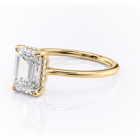 Inel de logodnă Camellia din aur Galben 14kt cu moissanite tăietură smarald – Solitar rafinată pentru profil jos | Personalizează și configurează gratuit online [6]
