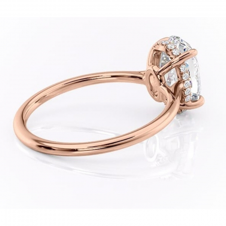 Inel de logodnă Camellia din aur Rose 14kt cu moissanite tăietură ovală – Solitar rafinată pentru profil jos | Personalizează și configurează gratuit online [2]