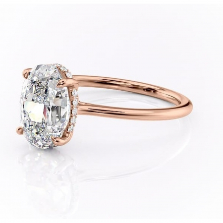 Inel de logodnă Camellia din aur Rose 14kt cu moissanite tăietură ovală – Solitar rafinată pentru profil jos | Personalizează și configurează gratuit online [6]
