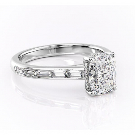 Pernă alungită - Inel de logodnă Catherine din aur Alb 14kt cu moissanite tăietură asscher – Montură cu canal rafinată pentru profil înalt | Personalizează și configurează gratuit online