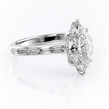 Marquise - Inel de logodnă Catherine din aur Alb 14kt cu moissanite tăietură marquise – Montură cu canal rafinată pentru profil înalt | Personalizează și configurează gratuit online