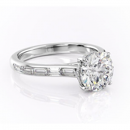 Aur alb - Inel de logodnă Catherine din aur Alb 14kt cu moissanite tăietură rotundă – Montură cu canal rafinată pentru profil înalt | Personalizează și configurează gratuit online