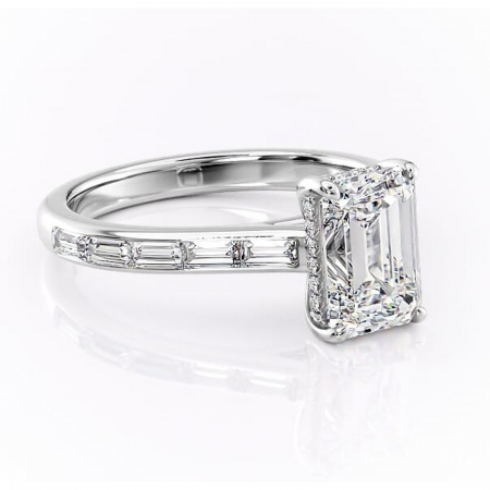 Smarald - Inel de logodnă Catherine din aur Alb 14kt cu moissanite tăietură smarald – Montură cu canal rafinată pentru profil înalt | Personalizează și configurează gratuit online