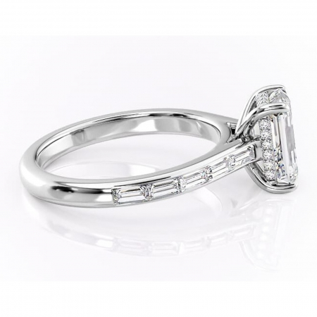 Inel de logodnă Catherine din aur Alb 14kt cu moissanite tăietură smarald – Montură cu canal rafinată pentru profil înalt | Personalizează și configurează gratuit online [1]