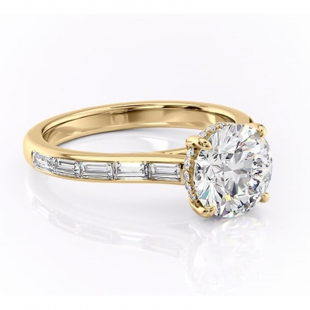 Aur galben - Inel de logodnă Catherine din aur Galben 14kt cu moissanite tăietură rotundă – Montură cu canal rafinată pentru profil înalt | Personalizează și configurează gratuit online