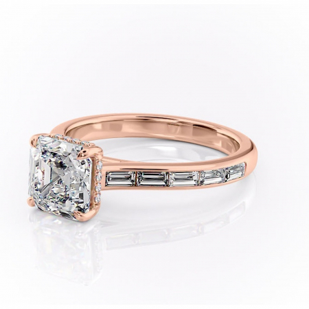 Inel de logodnă Catherine din aur Rose 14kt cu moissanite tăietură asscher – Montură cu canal rafinată pentru profil înalt | Personalizează și configurează gratuit online [6]