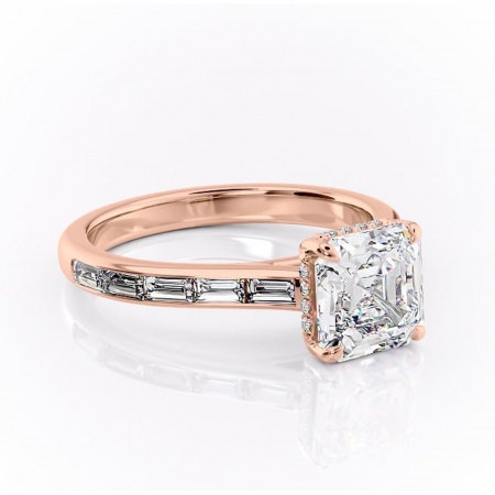 18K - Inel de logodnă Catherine din aur Rose 18kt cu moissanite tăietură asscher – Montură cu canal rafinată pentru profil înalt | Personalizează și configurează gratuit online