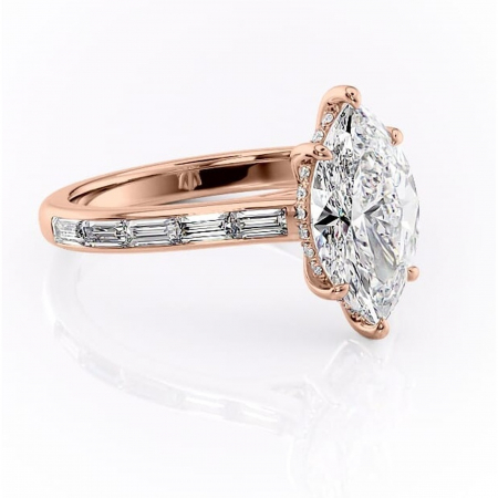 14K - Inel de logodnă Catherine din aur Rose 14kt cu moissanite tăietură marquise – Montură cu canal rafinată pentru profil înalt | Personalizează și configurează gratuit online