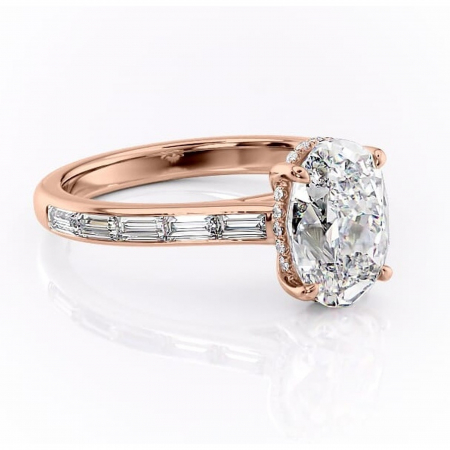 Ovală - Inel de logodnă Catherine din aur Rose 18kt cu moissanite tăietură ovală – Montură cu canal rafinată pentru profil înalt | Personalizează și configurează gratuit online