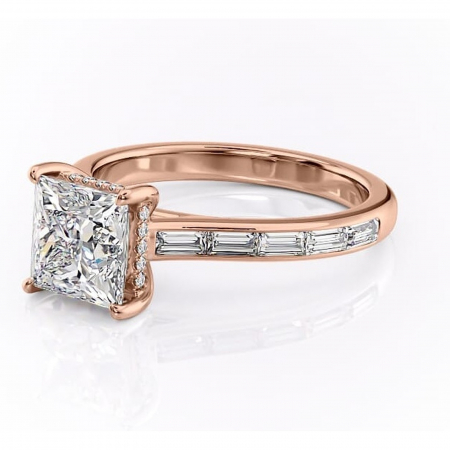Inel de logodnă Catherine din aur Rose 18kt cu moissanite tăietură princess – Montură cu canal rafinată pentru profil înalt | Personalizează și configurează gratuit online [6]